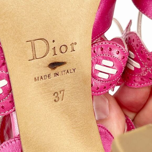 Dior Fuchsia Pink Leather Satin CD Bow Detail Block Heel Mule Slide Sandal EU 37 - Picture 14 of 14